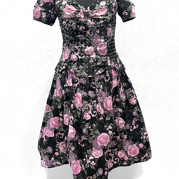 Vintage Scott McClintock Black and Pink Floral Dress 14 - Picture 3 of 16